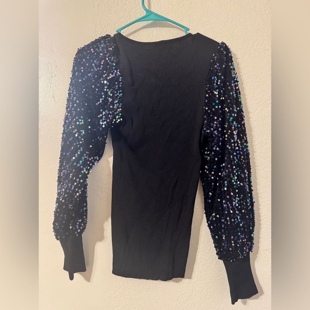 Vine & Love Black Sequin-Sleeve Top - Picture 3 of 6
